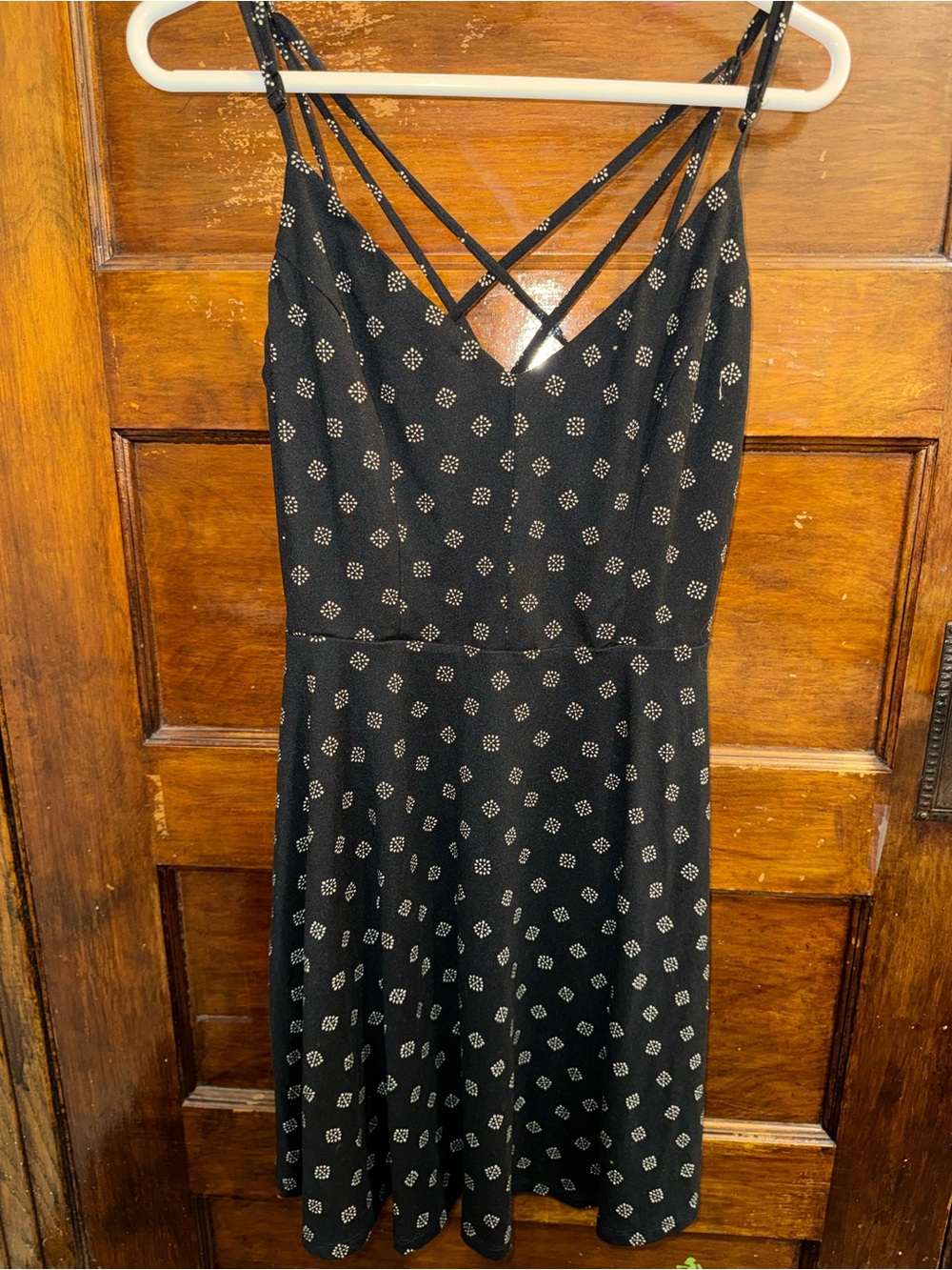 Black Printed Strappy Mini Dress